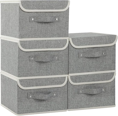 Fabric Storage Bins Cube Organizers with Flip-Top Lid and Handles,Storage Boxes for Organizing Home,Office,and Closet,Grey,5 Pack 10.2 X 7.9 X 6.7 in