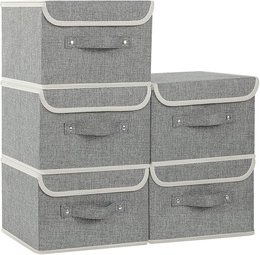 Fabric Storage Bins Cube Organizers with Flip-Top Lid and Handles,Storage Boxes for Organizing Home,Office,and Closet,Grey,5 Pack 10.2 X 7.9 X 6.7 in