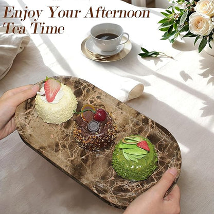 YMXYJM Genuine Real Natural Marble Tray for Bathroom, Luxury Dark Brown Stone Vanity Tray, Decorative Oval Trays for Countertop Storage, Vanity, Dresser, Kitchen, Home Decor, 11.8" x 6", Brown