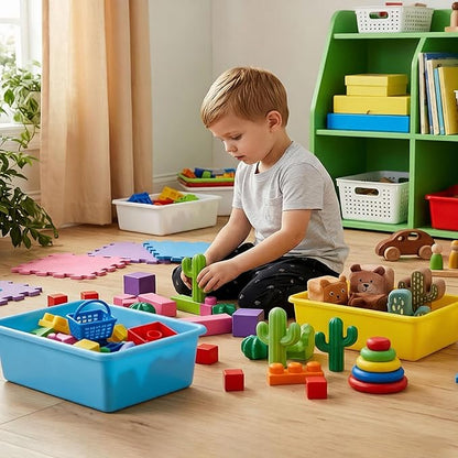 WUWEOT 5 Pack Large Storage Bins, 15" x 11.5" Plastic Stackable Classroom Organizer, Multipurpose Toy Basket for Classroom, Nursery, Playrooms and Home Organization