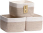 MiniArk Small Organizing Baskets for Cubes Shelf, 9.7x9.7x7.1 Inch Rope Woven Storage Bins for Nursery Shelves Storage, Cute Toy Basket, Square 3 Packs Off White Brown