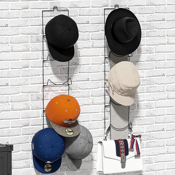 LINFIDITE 10 Pack Hat Rack Hanger Holder Organizer Flexible Multi Hook Wall Mounted Over Door Baseball Cap Display Storage Rack Cap Holder, Closet HangingStorage Rack w Hanging Hook Black