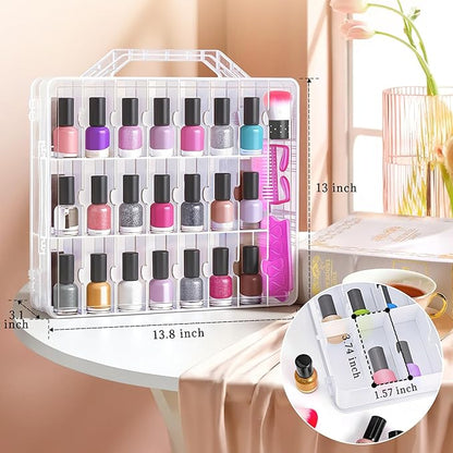 DreamGenius Nail Polish Organizer Case for 48 Bottles with 2 Nail Separators, Double Side Gel Nail Polish Holder with Adjustable Dividers, Clear
