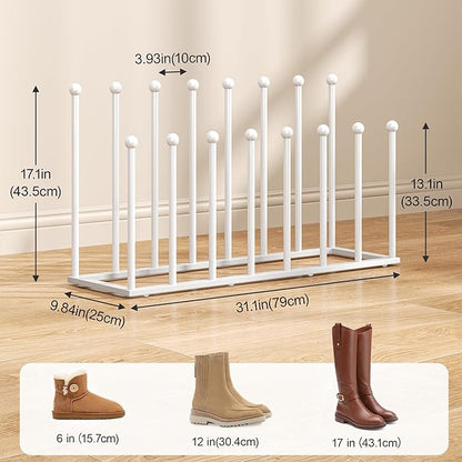 pickpiff Free Standing Shoe Racks - White Metal Boot Rack Organizer Tall Boots for Dorm Room, Closet, Entryway, Bedroom, Patio Outdoor, Hallway, White, Shoe Storage Fit for 8 Pairs
