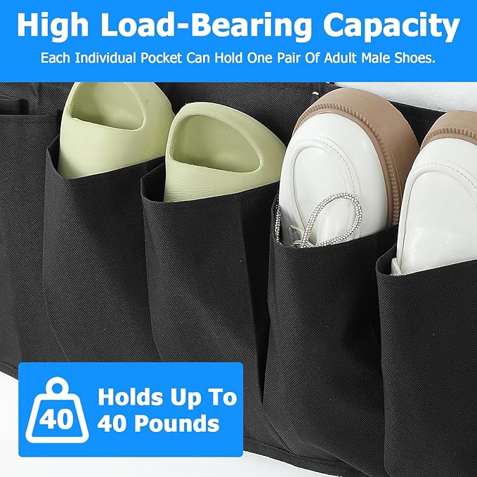 2 Pcs RV Shoe Pockets 10 Pockets, Heavy Hanging Bedside Storage Organizer with Hooks Storage Pocket Hangs on bed for Shoes Toys and Tool Accessories