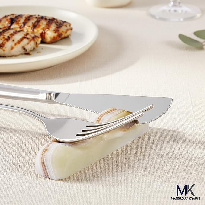 Marble Utensil Rest Green Onyx for Kitchen Counter, Perfect Spoon and Cutlery Holder, Keeps Counter Clean and Organized, Modern Kitchen Accessory for Daily Use