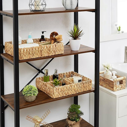 Vagusicc Wicker Divided Storage Basket, Hand-Woven Water Hyacinth Wicker Baskets, Basket for Drawer Organizing, 3 Section Rectangular Woven Storage Baskets, 2-Pack