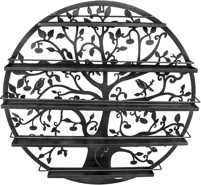 Sorbus Wall Mounted 5 Tier Nail Polish Rack Holder - Tree Silhouette Round Metal Salon Wall Art Display (Black)