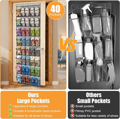 Lemecima 2 Pack 40-Pocket Over the Door Shoe Organizer - Large Mesh Pocket Hanging Shoe Organizer,Behind the Door Shoes Storage Holder Hanger,Large Capacity Design for Dorm Room College