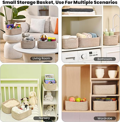 ICERZCZ Small Baskets for Organizing, Woven Storage Baskets for Shelves, Small Rope Basket for Storage, Decorative Little Baskets for Gifts Empty, 13"×8.5"×5.1" (3 Packs) Brown