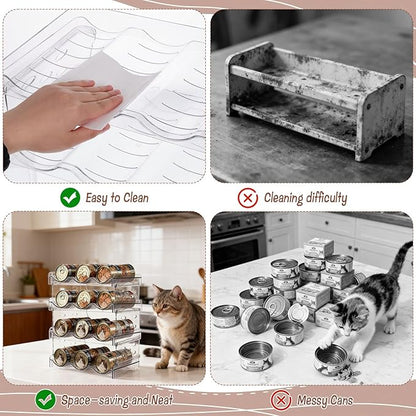 Cat Food Can Organizer, 4 Tier Can Organizer for Pantry, Transparent Acrylic Cat Food Storage Container Holds 72 (3.5oz) Cans, Can Rack Organizer for Countertop Kitchen Cabinet