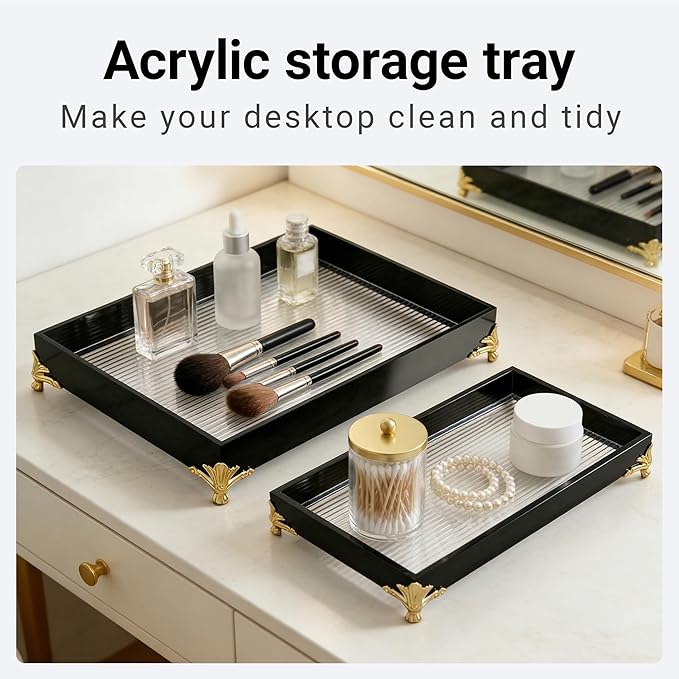 Small Bathroom Vanity Tray for Countertop,Acrylic Soap Organizer Tray for Home Decoration,Jewelry Organizer (11.7''x4.2''x1.1'')