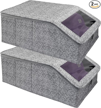 Stackable Hat Storage for Baseball Caps, Holds up to 30 Caps with Cardboard, Hat Organizer for Women & Men, 2 PCS Hat Storage Boxes for Closet, Spotted Gray