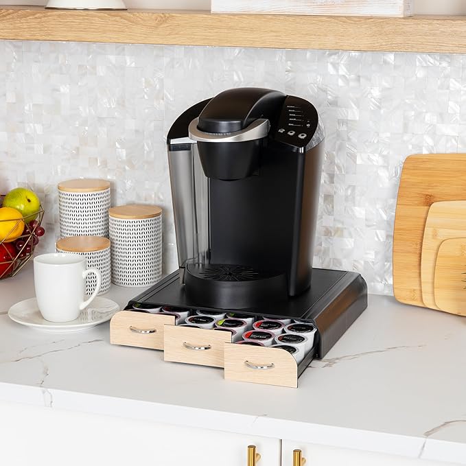 Mind Reader Single Serve Coffee Pod Organizer with 3 Drawers, 36 Pod Capacity, Countertop, 13.5"L x 12.25"W x 2.5"H, Brown