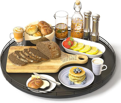 Oroyutor 16" Oak Wooden Lazy Susan Turntable for Dining Table, Large Round Lazy Susans Organizer for Kitchen Countertop, Tabletop 360°Rotating Tray for Spice Organization and Storage Black Home Decor