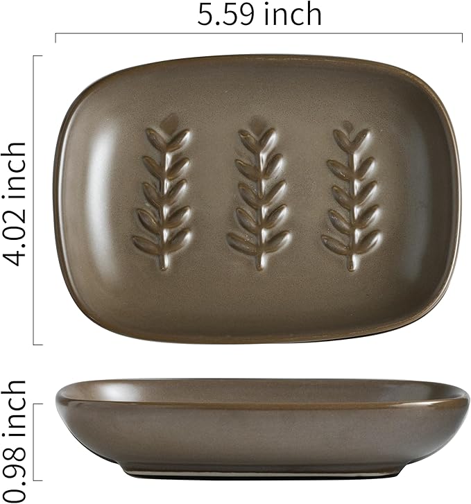 Miamolo Soap Dish Soap Holder Shower, Ceramic Soap Dishes for Bar Soap Sponge, Farmhouse Shower Soap Dish, Large Soap Saver Tray for Bathroom Kitchen Sink, Easy Cleaning, Extend Soap Life, Brown