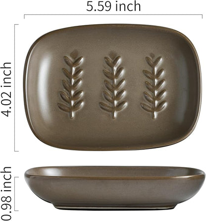 Miamolo Soap Dish Soap Holder Shower, Ceramic Soap Dishes for Bar Soap Sponge, Farmhouse Shower Soap Dish, Large Soap Saver Tray for Bathroom Kitchen Sink, Easy Cleaning, Extend Soap Life, Brown