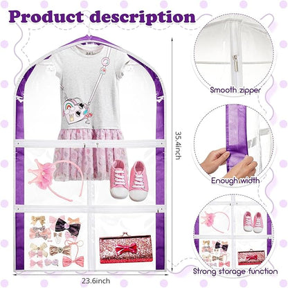 3 Pack Clear Kids Dance Costume Garment Bag Garment Bags for Hanging Clothes, PVC Dance Costume Bags with Rack Organizer with Zipper Pockets for Travel Storage Kids Girls
