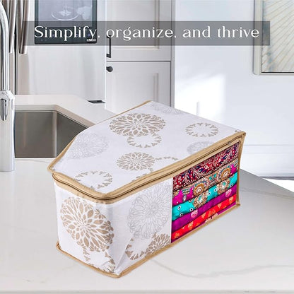 Kuber Industries Pack of 9 Blouse Storage Bag | Clothes Storage Bag | Visible Window Wardrobe Bag | Zipper Clothes Organizer | Blouse Bag for Travel | Gola-Print | White
