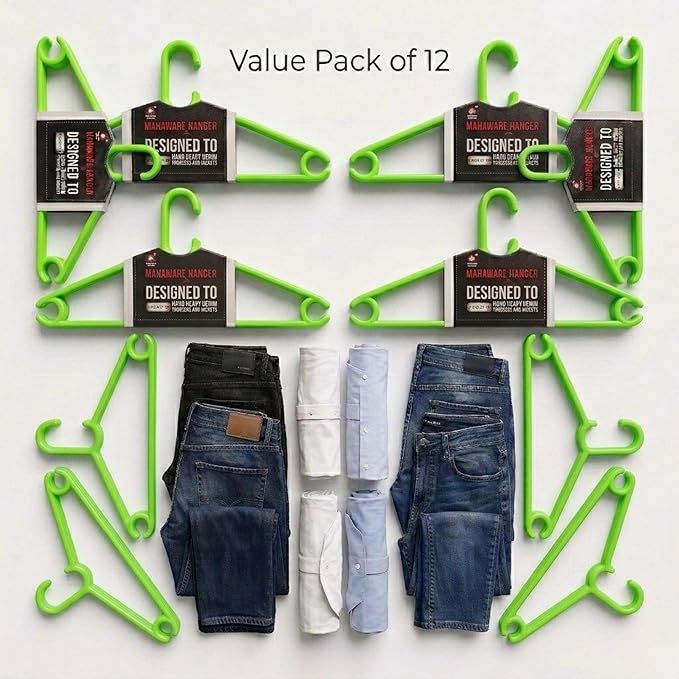 Sturdy Polypropylene Hanger, Pack of 12,Green l Cloth Hanger l Dress Hangers l Hanger for Clothes Hanging
