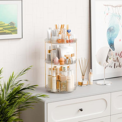 Yieach Acrylic 360 Rotating Makeup Organizer and Perfume Organizer,3 Tier Make Up Holder and Acrylic Skincare Organizers for Countertop,Vanity,Bathroom,Clear Spinning Beauty Organizer for Face Product