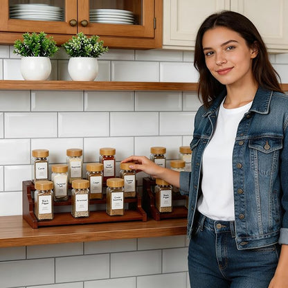 Bamboo Spice Rack，3-Tier Spice Rack Organizer for Cabinet or Pantry (Walnut, M)
