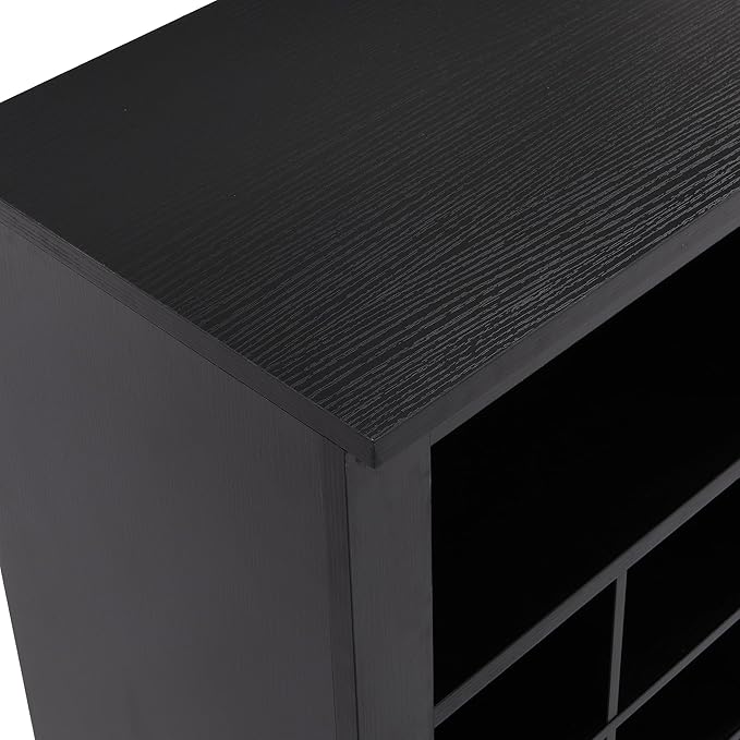 JIVOIT Modern Square Shoe Cabinet with Curved Base, Sleek Design 24 Shoe Cubby Console, Versatile Sideboard for Hallway, Bedroom, Living Room (Black,Curved Base)