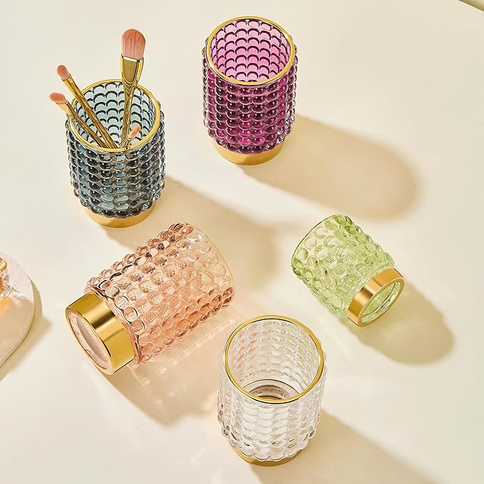 Makeup Brush Holder Organizer,Toothbrush Holders,Desk Pen Pencil Holder,Multifunctional Vintage Glass Brush Cup(A38-11-US/Dark Green/L)
