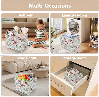 Storage Basket Boho Fabric Large Collapsible Floral Laundry Nursery Hamper Portable Folding Storage for Clothes Toys (Light Green B)