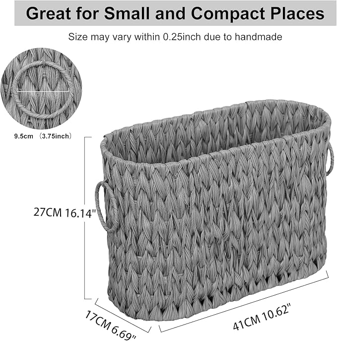 Coeusy Toilet Paper Storage,Narrow Toilet Paper Basket for Bathroom,Large Toilet Paper Organizer for 6 Mega Rolls,Waterproof Wicker Bathroom Storage Basket,Free Standing,Grey