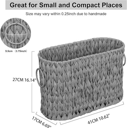 Coeusy Toilet Paper Storage,Narrow Toilet Paper Basket for Bathroom,Large Toilet Paper Organizer for 6 Mega Rolls,Waterproof Wicker Bathroom Storage Basket,Free Standing,Grey