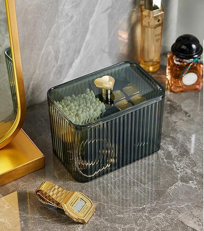 Qtips Holder Dispenser 3 Compartments Cotton Ball Holder Cotton Swabs Holders Organizer Acrylic Bathroom Container with Lid for Swab Pads Cosmetics(Green)