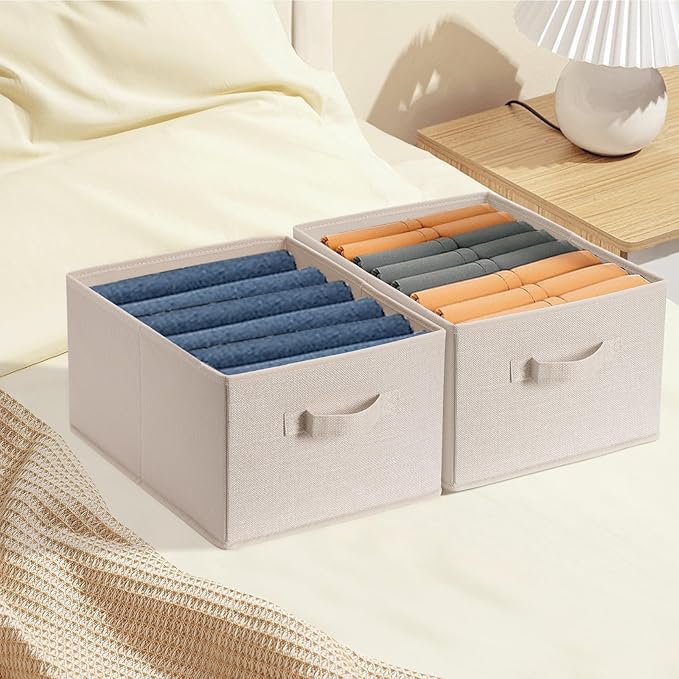 Clothings Collapsible Storage Bins, Foldable Organizers and Storage Baskets Cube Storage Bin for Bedroom Living Room (4 Pack) (Flaxen, 15.4x11.4x7.9inch)