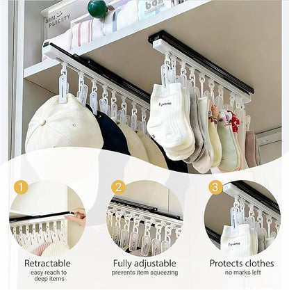 2 Pack No-Drill Wall-Mounted Baseball Hat Organizer, Hat Storage Rack Holds Up to 20 Caps, Hat Holder with 10 Damage-Free Clips & Metal Slide Rails, Modern Hat Rack for Closet, Bedroom & Entryway