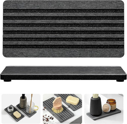 Razborci 2PCS Diatomite Quick Stone Drying Tray Mat For Bathroom & Kitchen Counter, Instant Dry Water Absorbent Drink Bar Coaster,Vanity Sink Caddy Organizer,Dish Soap Sponge Holders, Charcoal,8"x3.8"
