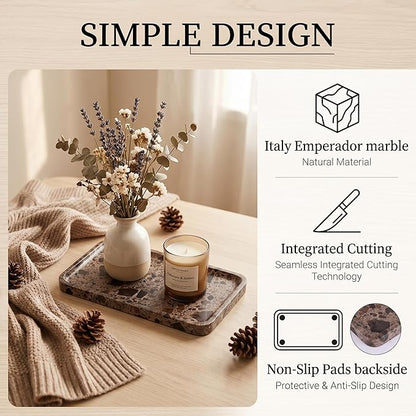 Dark Emperador Marble Vanity Tray for Bathroom Counter-12 X7 Decorative Tray for Perfume, Candles, Stone Jewelry Dish Tray