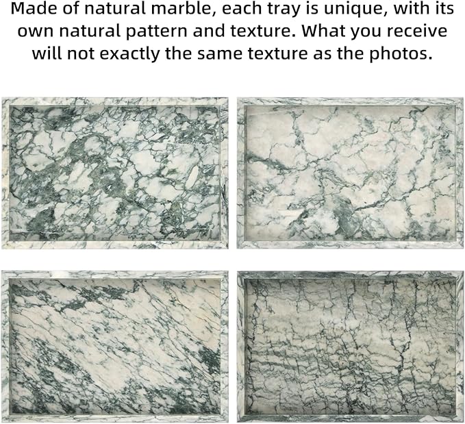 Marble Bathroom Vanity Tray, Natural Luxury Vanity Home Kitchen Bathroom Table Tray, Stone Decorative Countertop Dresser Trays for Key Coffee Perfume Jewelry Makeup (Green Texture, 12"x 8" x1.2")