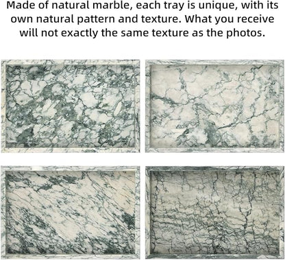 Marble Bathroom Vanity Tray, Natural Luxury Vanity Home Kitchen Bathroom Table Tray, Stone Decorative Countertop Dresser Trays for Key Coffee Perfume Jewelry Makeup (Green Texture, 12"x 8" x1.2")