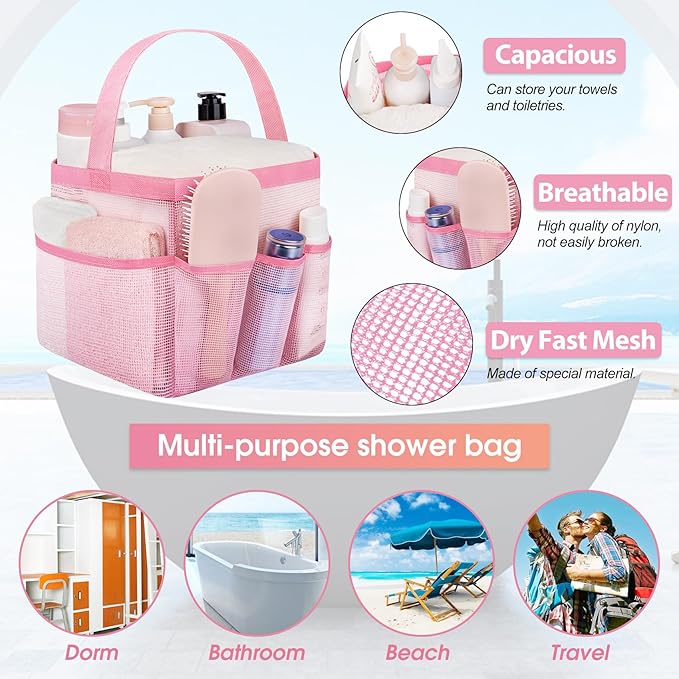 Attmu Mesh Shower Caddy Portable for College Dorm Room Camping Essentials, Shower Caddy Dorm with 9-Pockets, Large Capacity Hanging Basket Bathroom Bag for Toiletry, Swimming, Gym, Camp, Beach