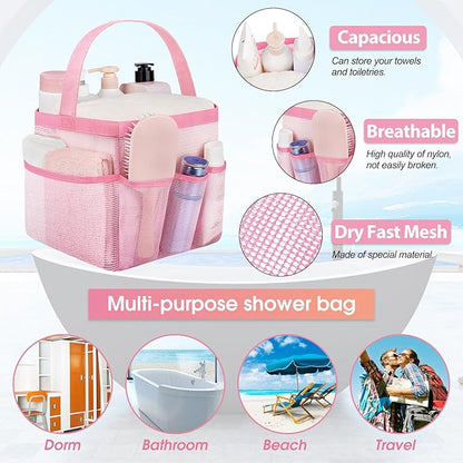 Attmu Mesh Shower Caddy Portable for College Dorm Room Camping Essentials, Shower Caddy Dorm with 9-Pockets, Large Capacity Hanging Basket Bathroom Bag for Toiletry, Swimming, Gym, Camp, Beach
