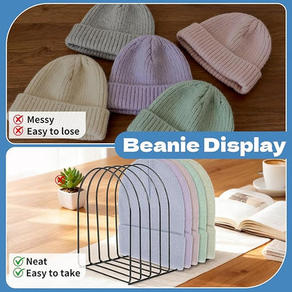 2 Pcs Beanie Holder Organizer, Metal Beanie Hat Display Stand, Knitted Hat Storage Rack Display Stand, Metal Cap Holder for Winter Cap Display, Suitable for Entrance, Bedroom, Office and Other Places