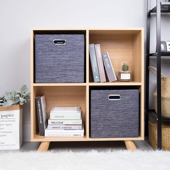 Posprica Storage Cubes,11×11 Foldable Storage Bins,Thick and Heavy duty Fabric Baskets - 4pcs,Blue