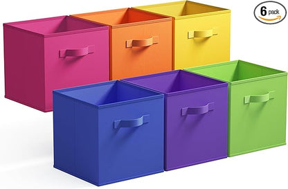 GRANNY SAYS 11 Inch Cube Storage Bins, Colorful Cube Storage Organizer, Fabric Storage Bins, Storage Cubes for Shelves, Closet, Toy Storage Bins for Kids Room, Play Room, Rainbow, 6-Pack