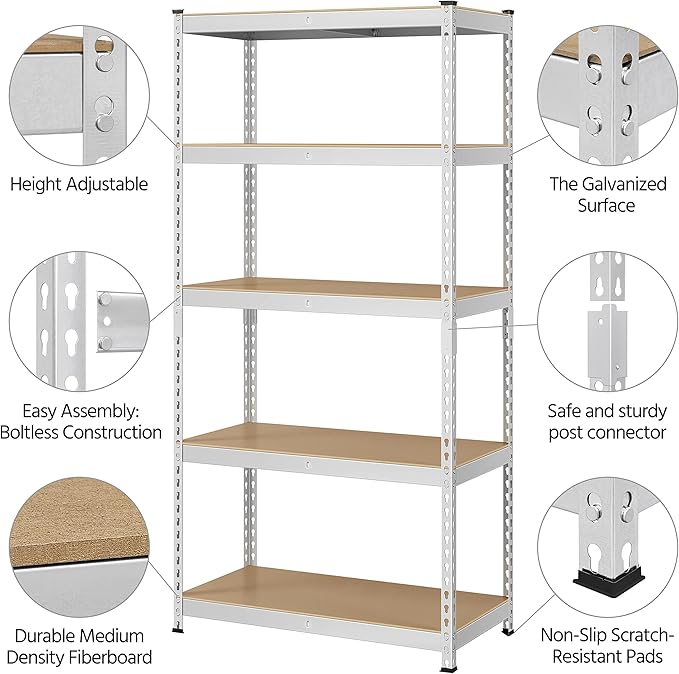 Topeakmart 3PCS 5-Tier Utility Shelves, Metal Storage Shelves Garage Shelving Unit Adjustable Garage Storage Shelves Storage Racks Heavy Duty Shed Shelving- Silver, 35.5 x 17.5 x 72 Inch