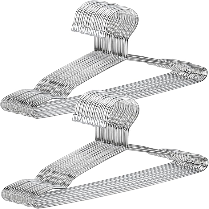 Jeffbaubl 50 Pack Metal Clothes Hangers, 12.5in/32cm Wire Hangers, Stainless Steel Hanger Non-Slip, Heavy Duty Closet Hanger Ultra Thin Space Saving for Hanging Coats Shirts T-Shirt