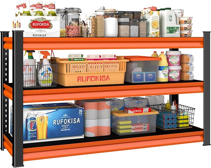 3-Tier Garage Shelving Heavy Duty,48" W Metal Shelving Unit for Garage,1600lbs Load Capacity Utility Rack Shelves & Shelves,48" W x 18" D x 39" H(Red)