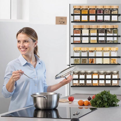 SMRCAD Metal Magnetic Spice Rack for Refrigerator, 4 pack Magnetic Shelf for Fridge Space Saving Seasoning Organizer for Any Metal Surface No Drilling Needed (BLACK -cut out, 4pack)