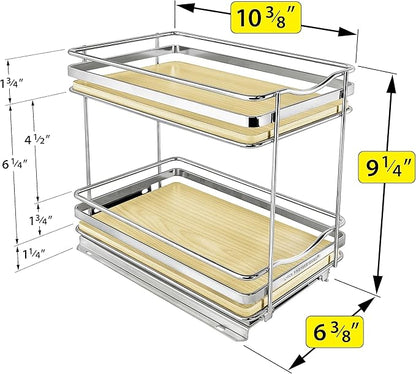 LYNK PROFESSIONAL® Élite™ Pull Out Spice Organization for Cabinets - 6-3/8 inch Wide – Spice Rack for Inside Cabinets – Wood/Chrome - Sliding Spice Rack Organizer for cabinet – Spice Rack - 2 Tier