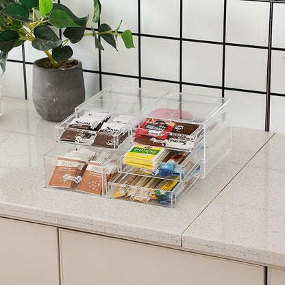Office Desktop Storage Box,Rectangular Desktop Drawers,Plastic Makeup Storage,Containers Bins With Drawers Desk Organization Pull Out Small craft Storage Case Box Cube,Pack of 1 (Clear, 5 Drawers)