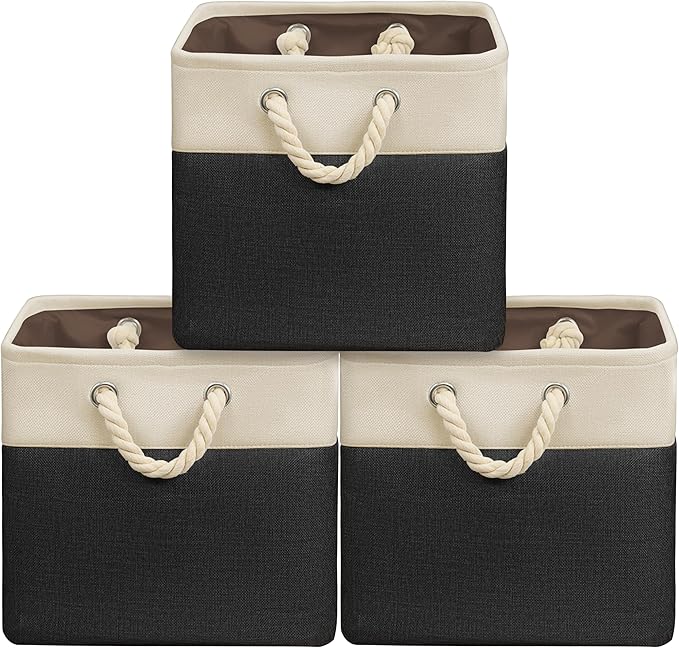 Simple Houseware 13" x 13" Large Fabric Storage Cubes for Closet and Cube Organizer, 3 Pack, Black